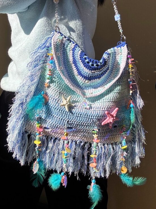 Handmade Handbags - Ocean Breeze Gradient Crochet Beach Bag